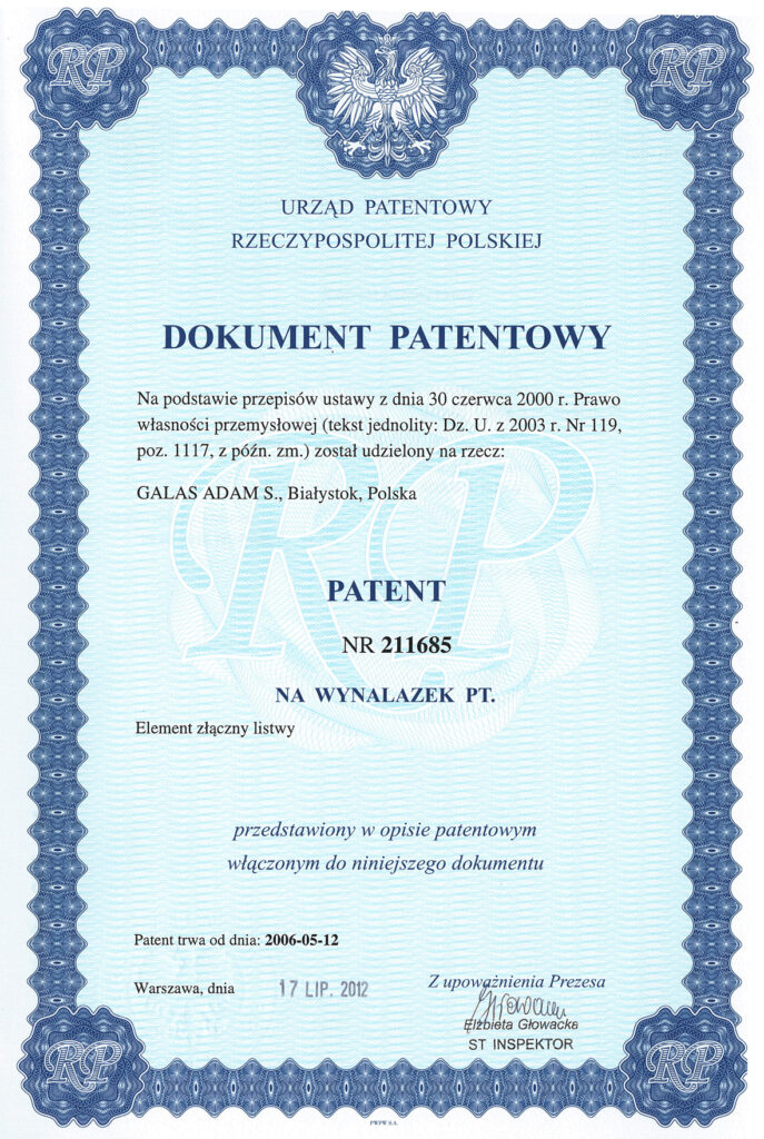 Patent Polska Nr PL 211685
